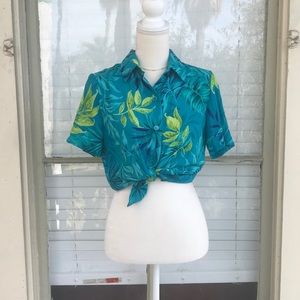 Vintage first option tropical leaf button down top